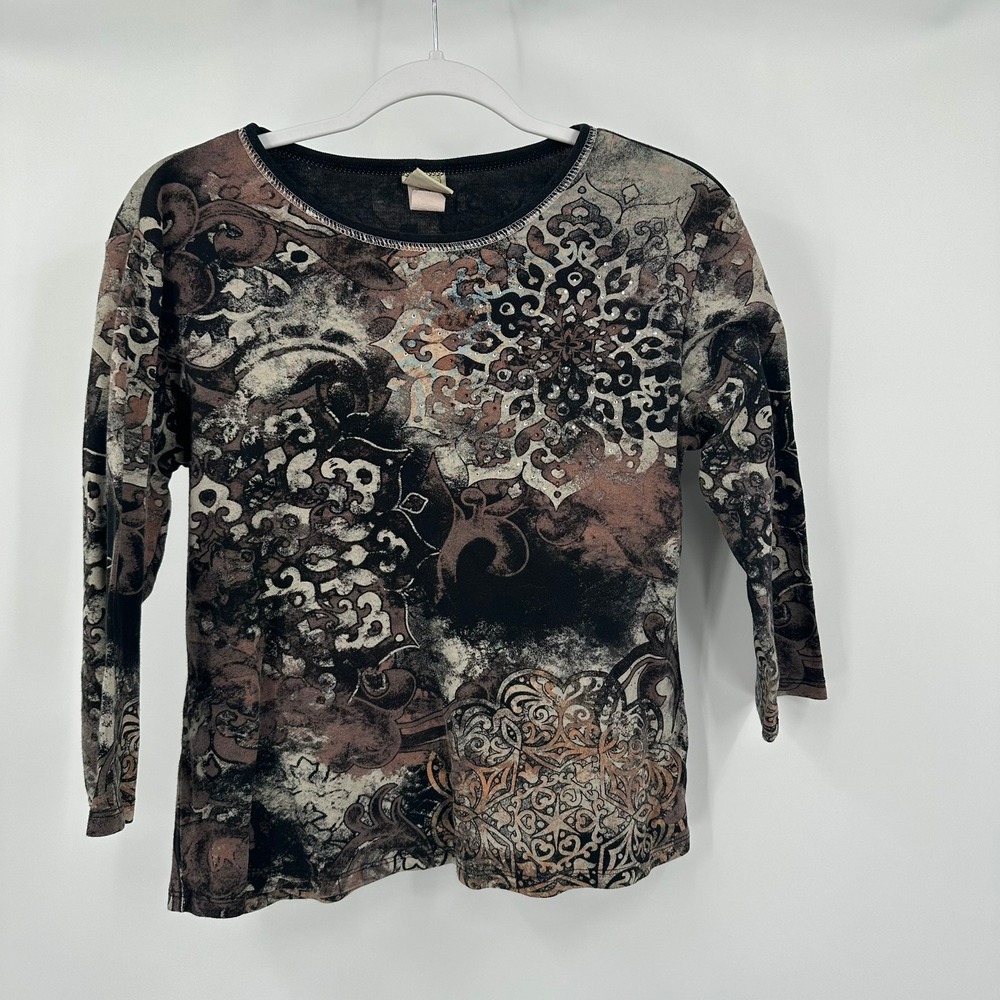 Jess & Jane Womens Boho Mandala Top Size M Arsty Gothic Embellished Earthy